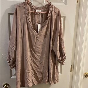 ANDREE BY UNIT 3X Tan Ruffle Sleeve Blouse